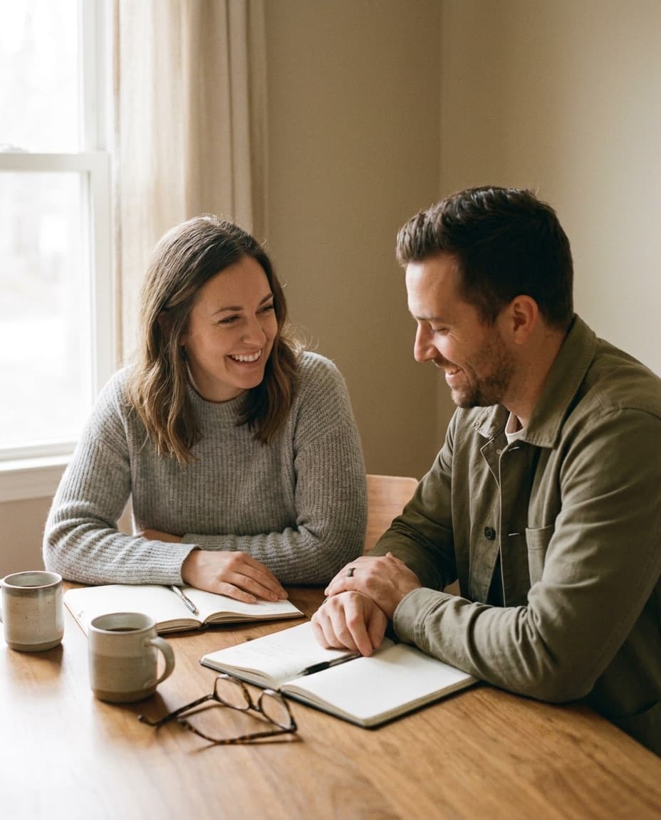 Two people in a focused, friendly advisory conversation